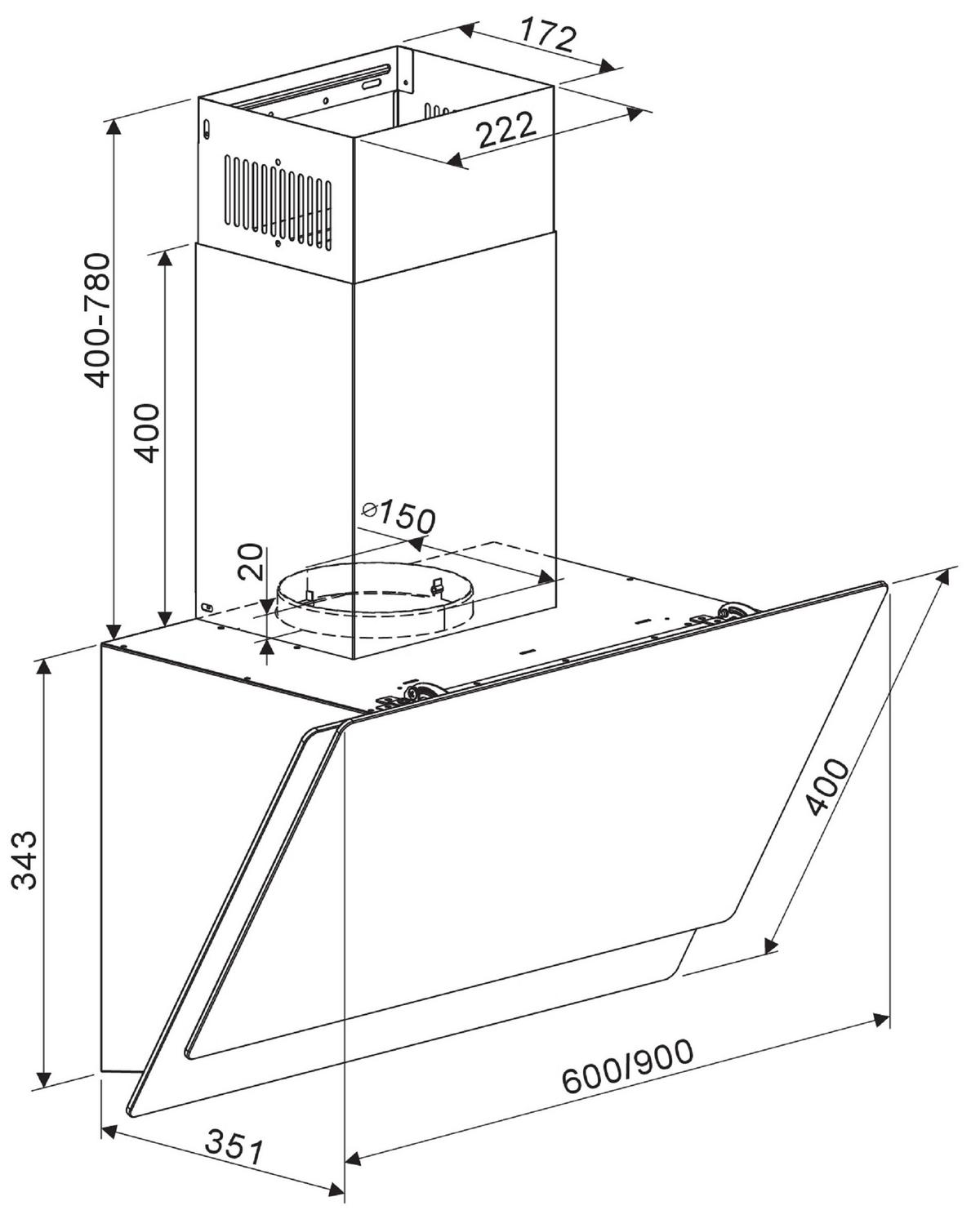 Dunstabzugshaube Respekta Selena 60 Cm - Weiß, Trend, Glas/Metall (60/74,3-112,3/31,3cm) - Respekta