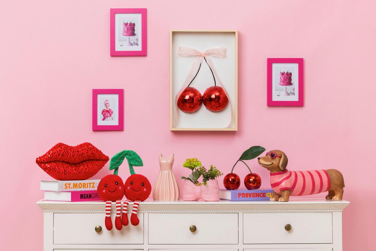 Dekokirsche Cherry - Pink/Rot, KONVENTIONELL, Glas/Holzwerkstoff (45/30/6cm) - Luca Bessoni