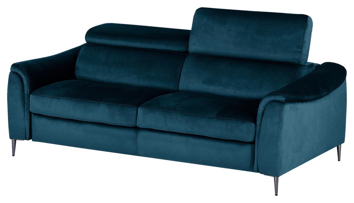 Schlafsofa Pafos Dunkelblau/Hellbraun B: 203 cm - Chromfarben/Dunkelblau, Design, Textil (203/77-98/103cm) - MID.YOU