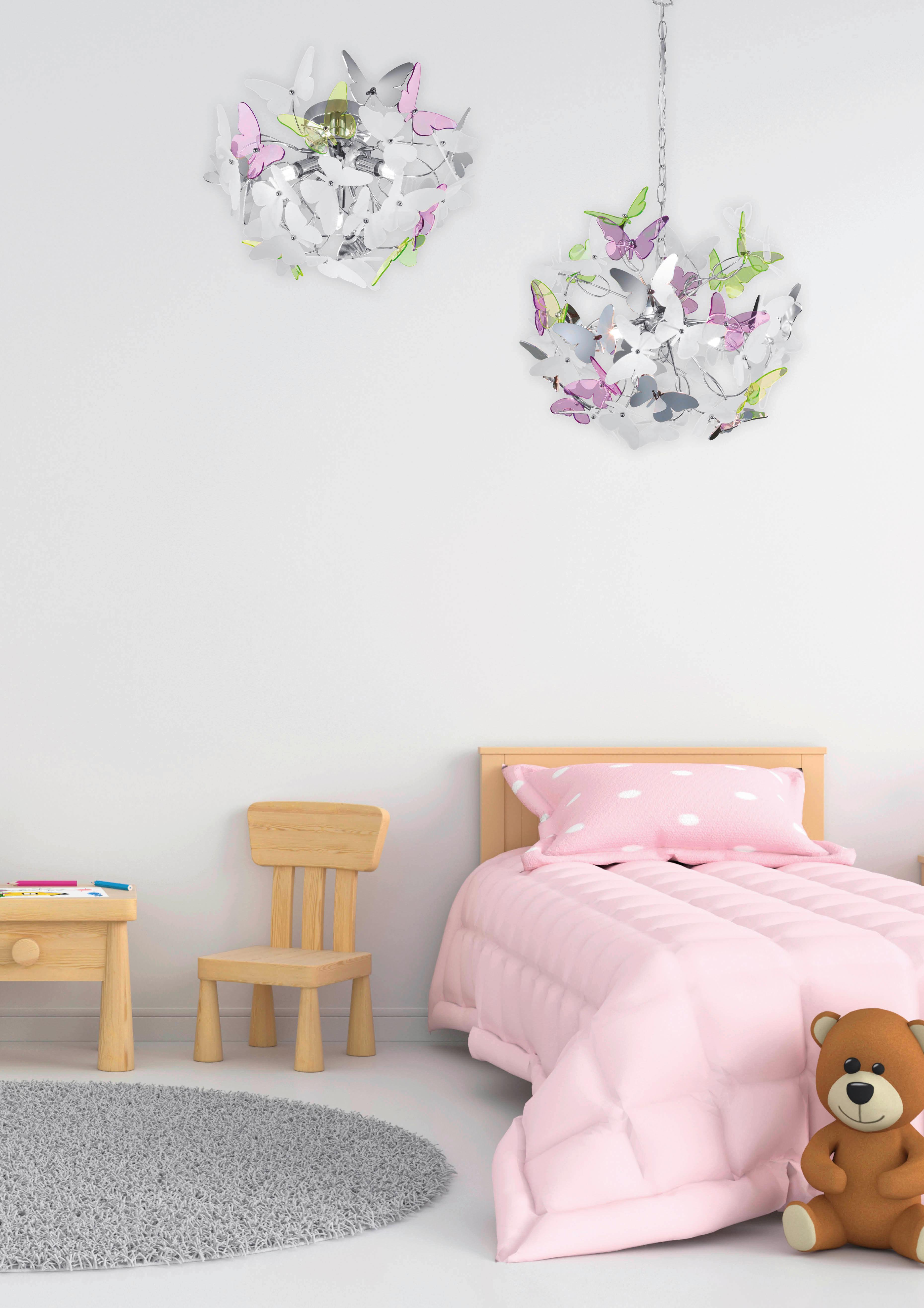 Deckenleuchte Butterfly Ø 45 cm mit Verschiedenen Farben - Chromfarben/Lila, Design, Kunststoff/Metall (45/28,5cm)