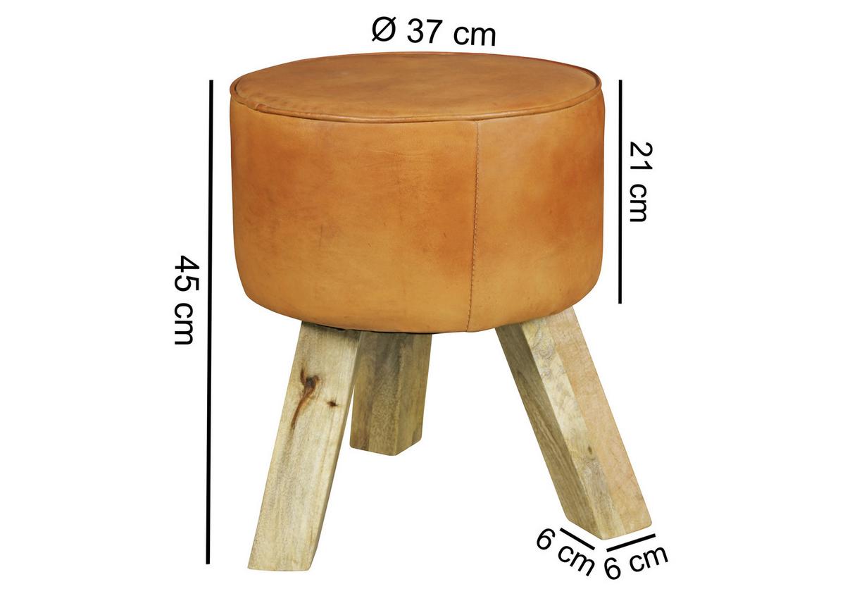 Hocker Leder Braun Sitz Gepolstert H: 45 cm Rund - Braun, Natur, Leder (37/45/37cm) - MID.YOU