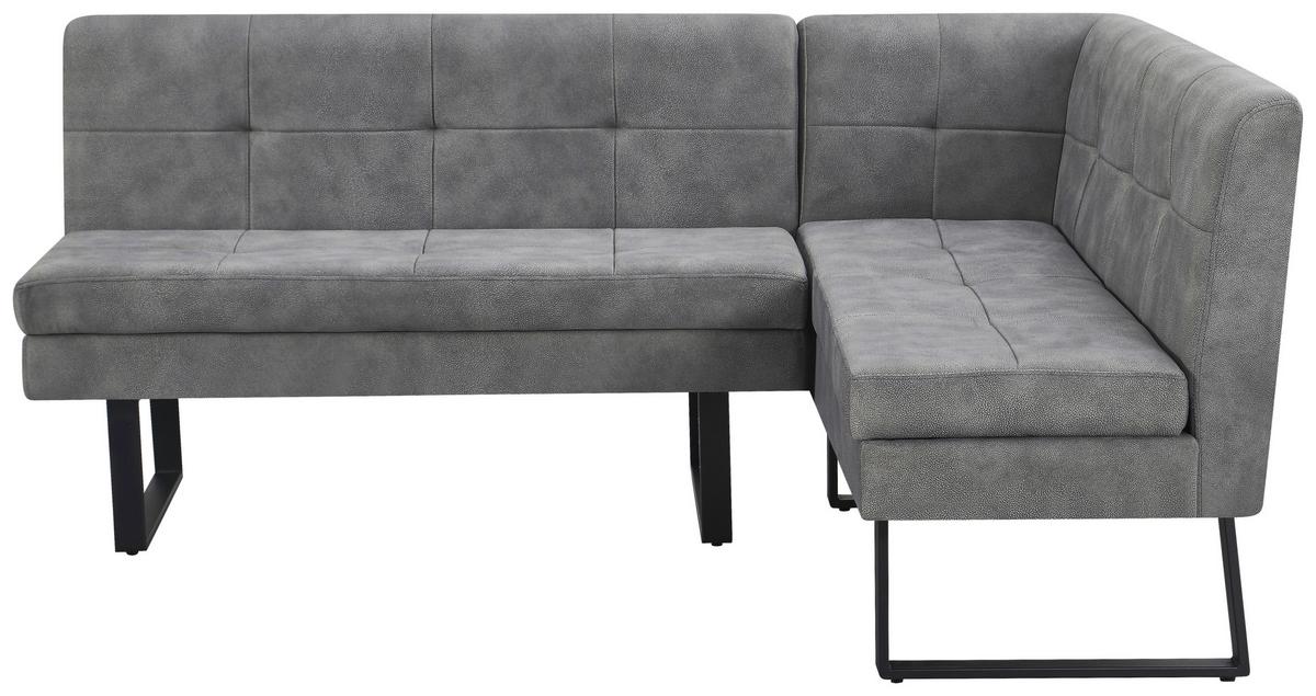 Eckbank Nexus Samt grau, 180x140cm - Schwarz/Grau, KONVENTIONELL, Textil/Metall (180/140cm)