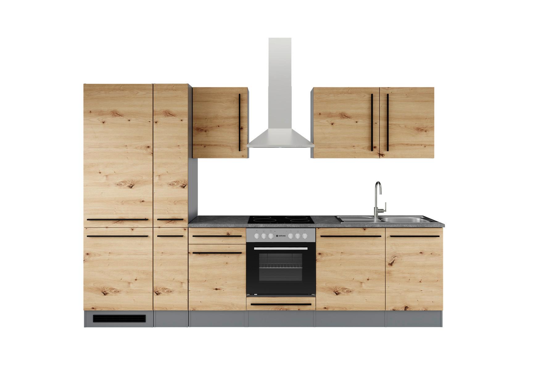 Küchenzeile Jazz 8 mit Geräten 310 cm Anthrazit/Eiche Artisan - Anthrazit/Eiche Artisan, LIFESTYLE, Holzwerkstoff (310cm) - P & B