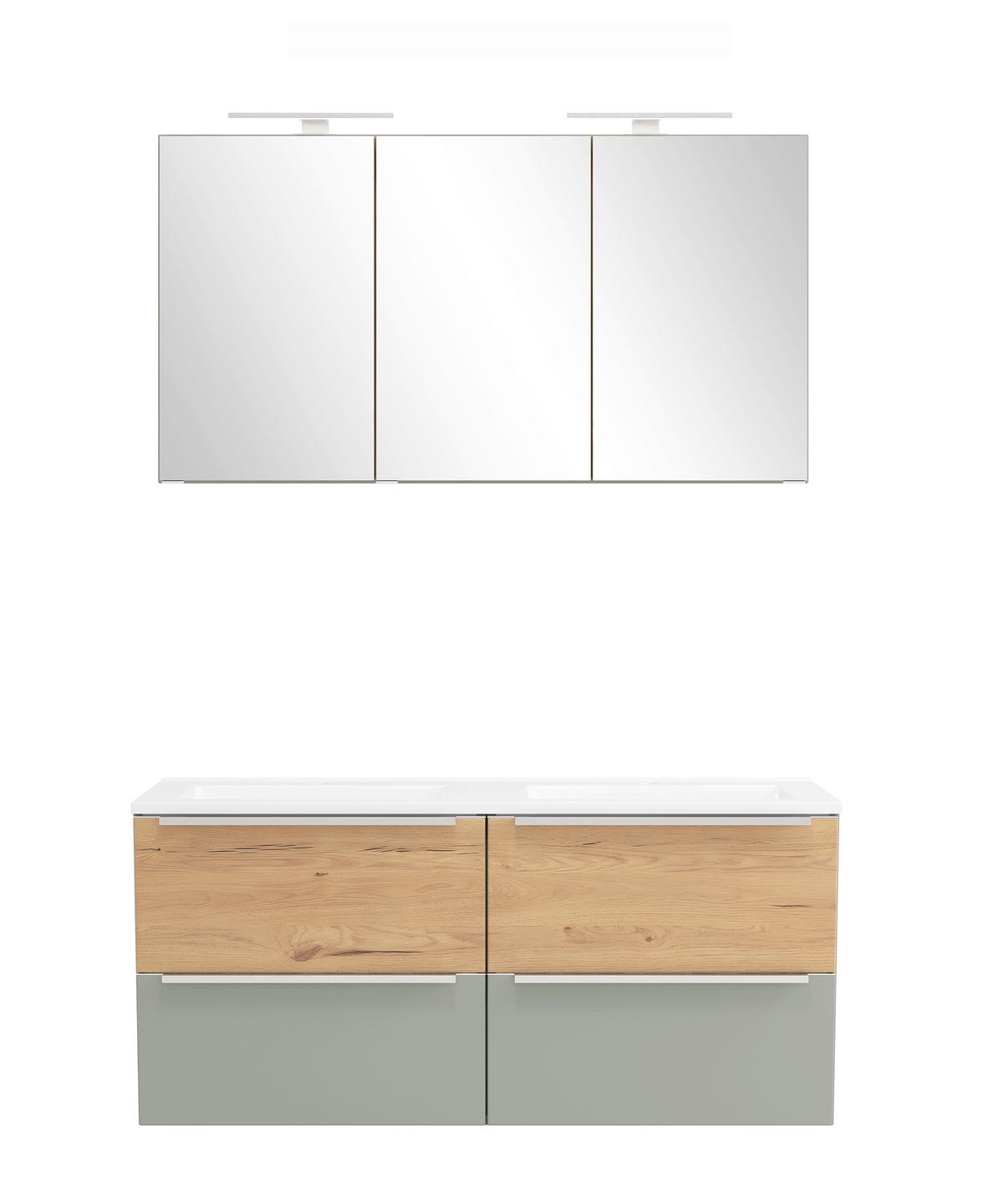 Badezimmer Verona Wildeiche/Schilfgrün 3-Teilig - Schilfgrün/Wildeiche, Trend, Glas/Holzwerkstoff (120cm) - Held