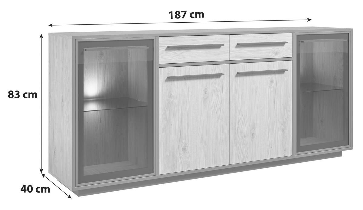 Sideboard 187cm Nadiro Wildeiche Dekor/Schwarz Matt - Eichefarben/Schwarz, Trend, Glas/Holzwerkstoff (187/83/40cm) - Livetastic