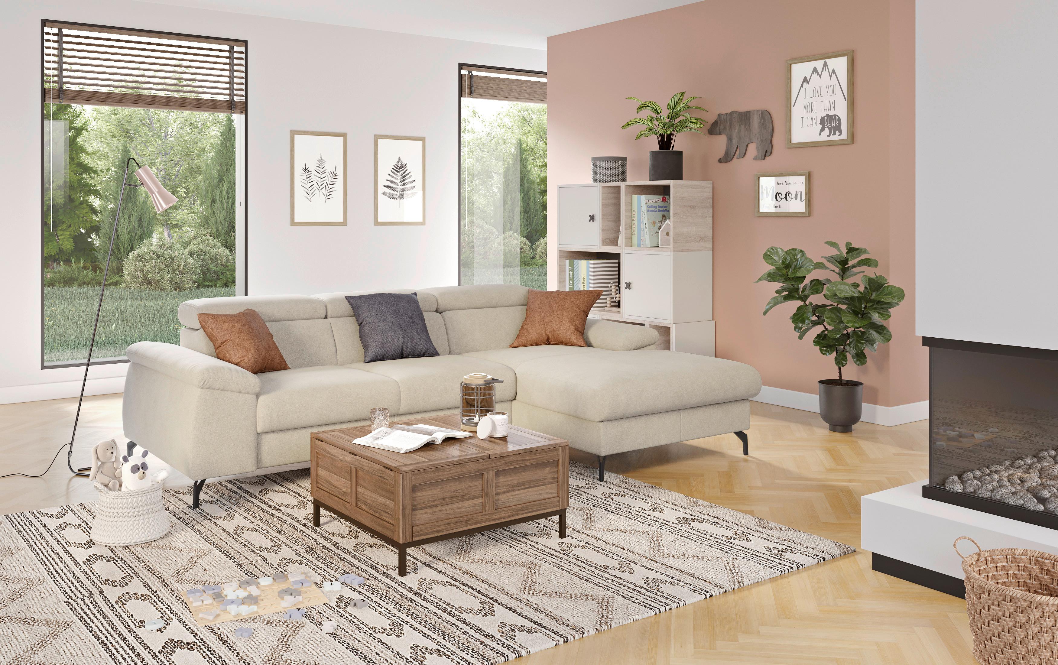 Ecksofa Kitty Beige S. 244x166 cm - Beige/Schwarz, Design, Textil (244/166cm) - Livetastic