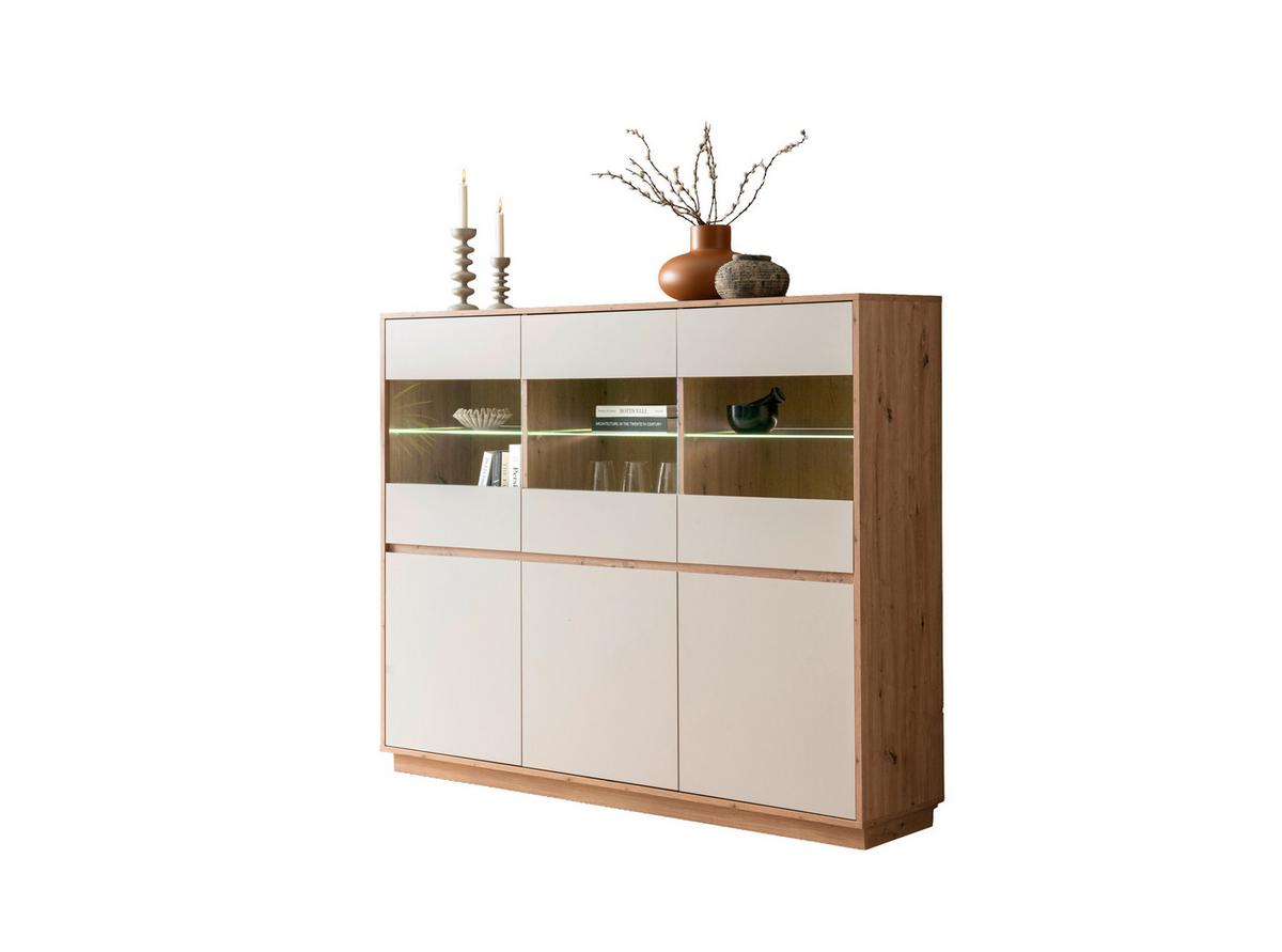 Highboard Sonora Kashmir/Eiche B: 164cm - Kaschmir/Eiche Artisan, Design, Glas/Holzwerkstoff (164/138/40cm) - MID.YOU