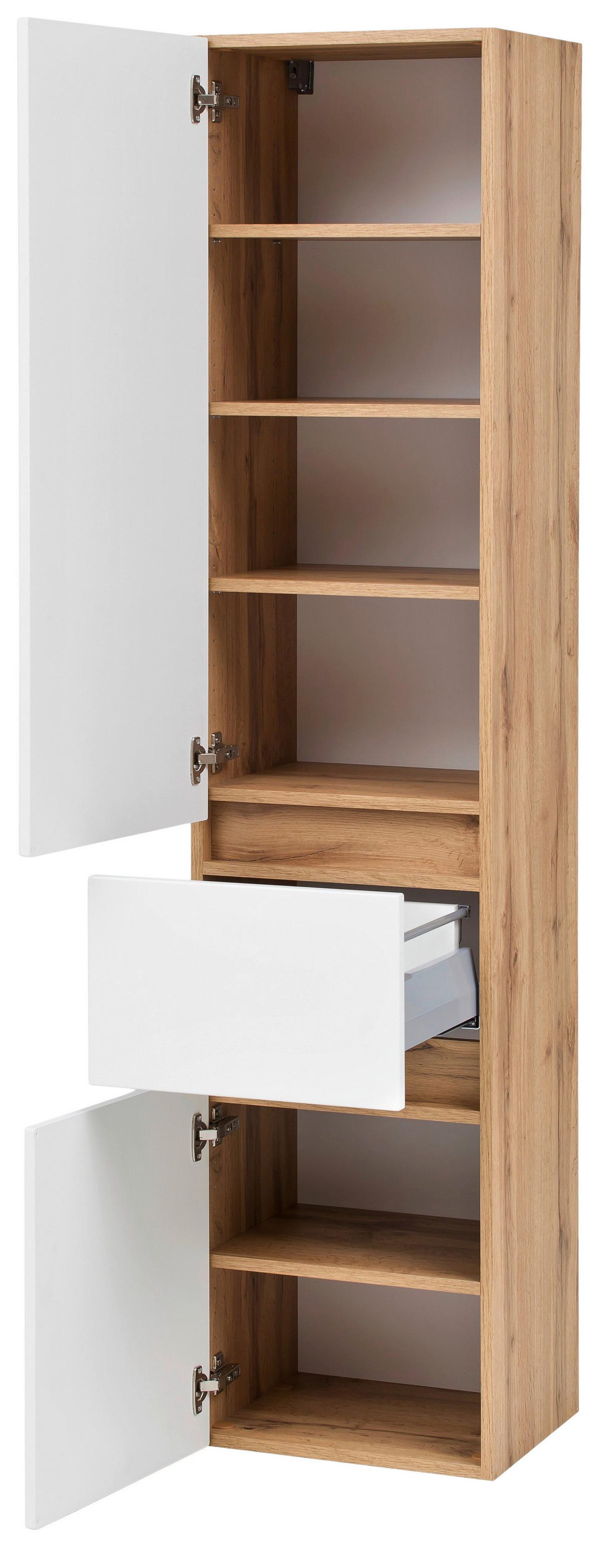 Hochschrank Kopenhagen B: 40 cm Weiß/Eiche Dekor - Eichefarben/Silberfarben, KONVENTIONELL, Holzwerkstoff (40/180/35cm) - Held