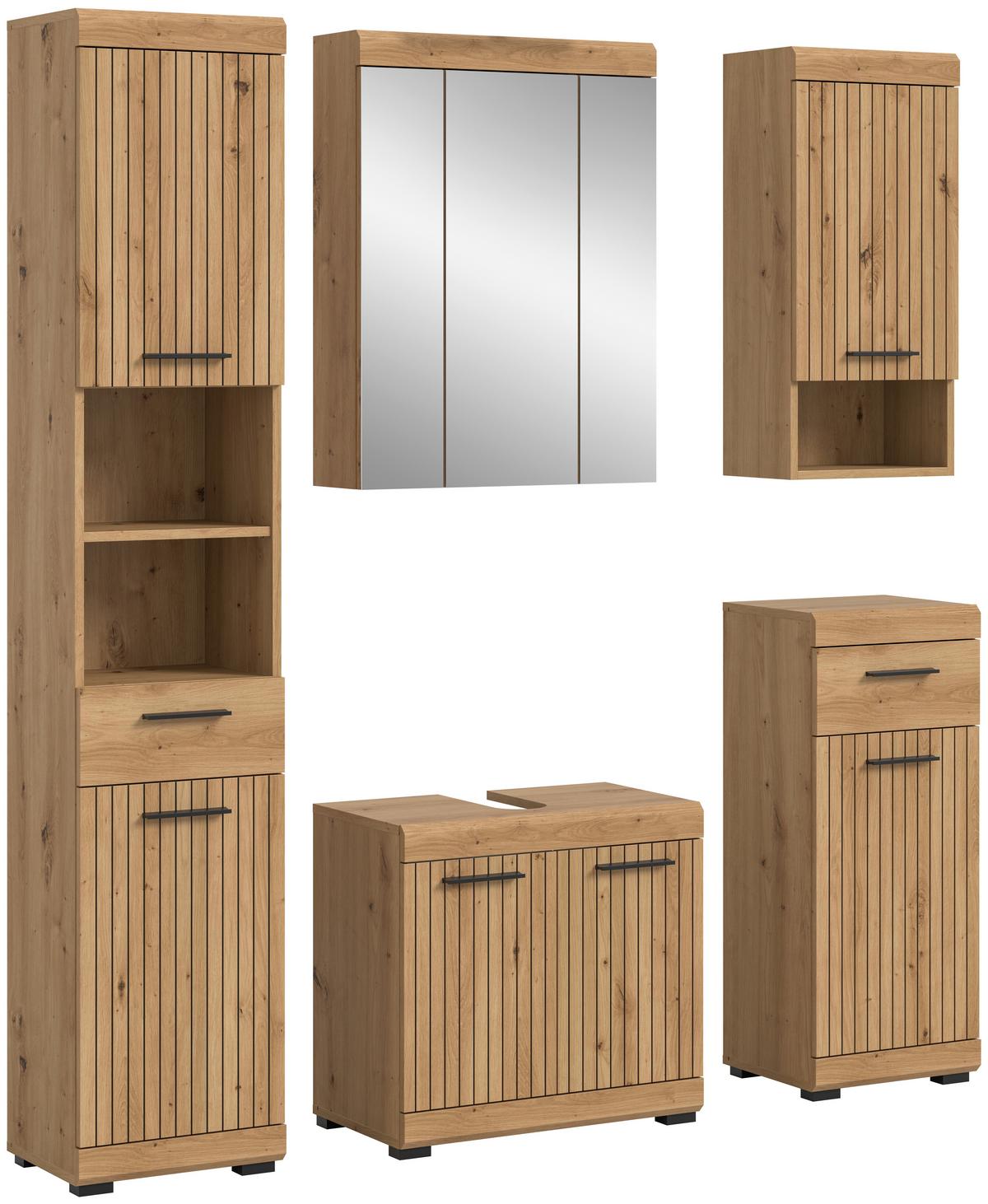 Badezimmer Scout Eiche Artisan Dekor B: 134cm - Schwarz/Eiche Artisan, Trend, Glas/Holzwerkstoff (134cm) - MID.YOU