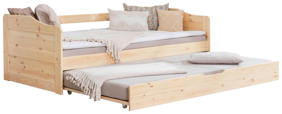 Ausziehbett Echtholz Massiv 90x200 Melinda, Kiefer - Kieferfarben, Natur, Holz/Kunststoff (90/200cm) - MID.YOU