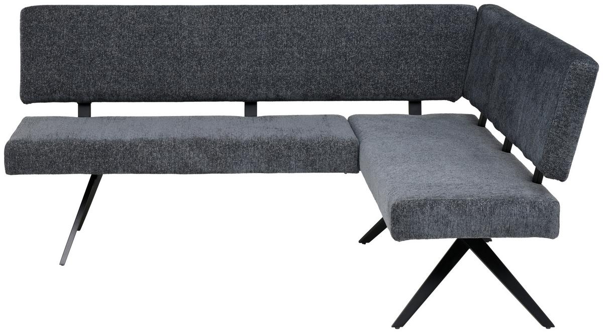 Eckbank Chios Leinenoptik Grau, S: 150x190cm - Dunkelgrau/Schwarz, KONVENTIONELL, Textil/Metall (150/190cm) - MID.YOU