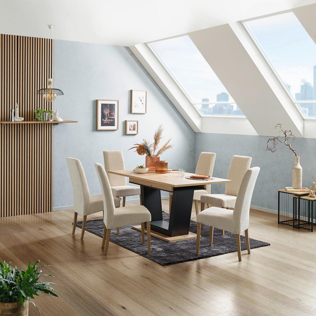 Ausziehtisch Carlos, Dekor Artisan Eiche, B: 160-200 Cm - Schwarz/Eiche Artisan, KONVENTIONELL, Holzwerkstoff (160-200/90/77,3cm)