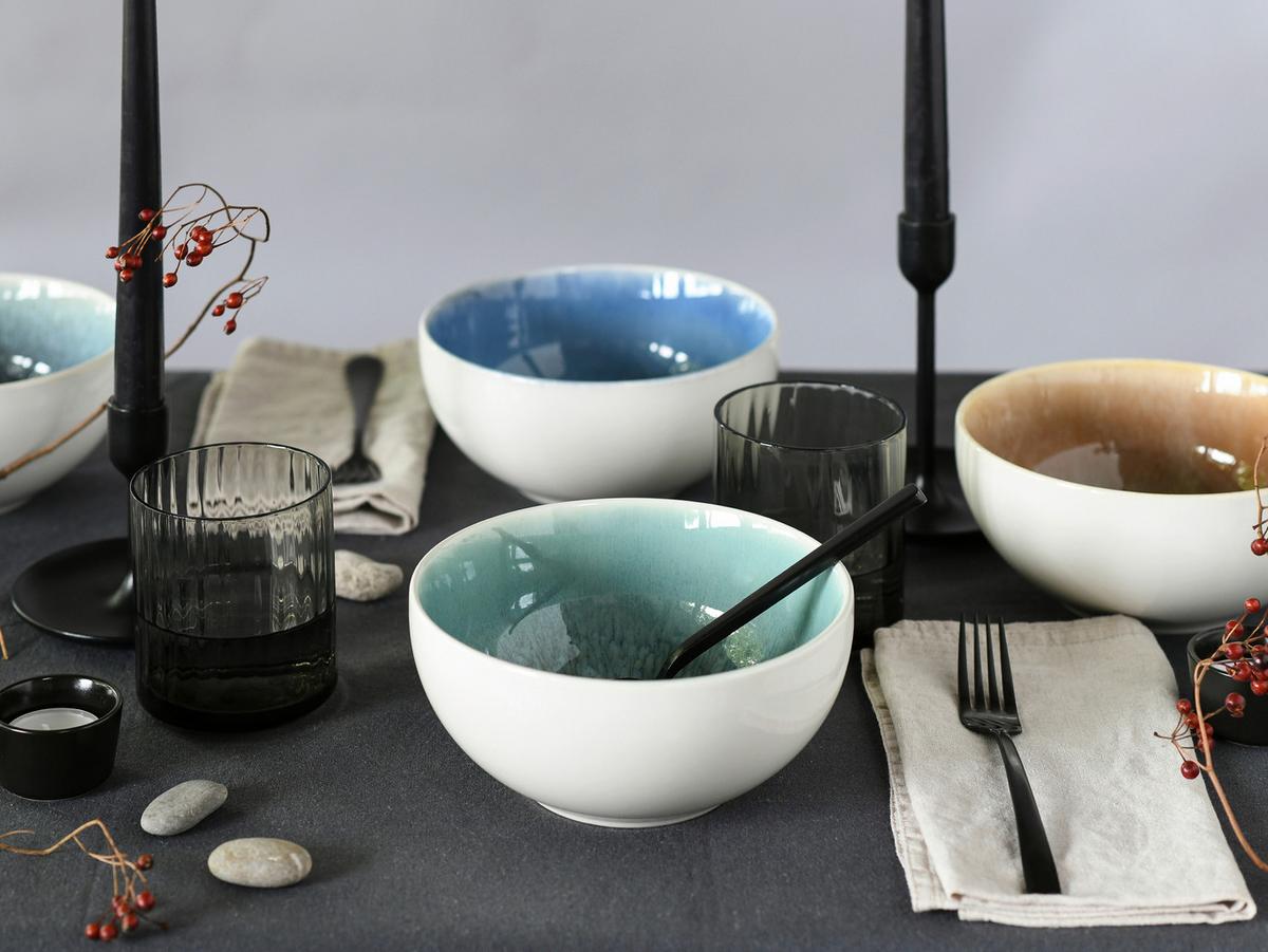 SCHÜSSELSET 24964 CALDERA MIX, BUDDHA BOWL - Türkis/Bernsteinfarben, Basics, Keramik (17,5/8,5cm) - Creatable