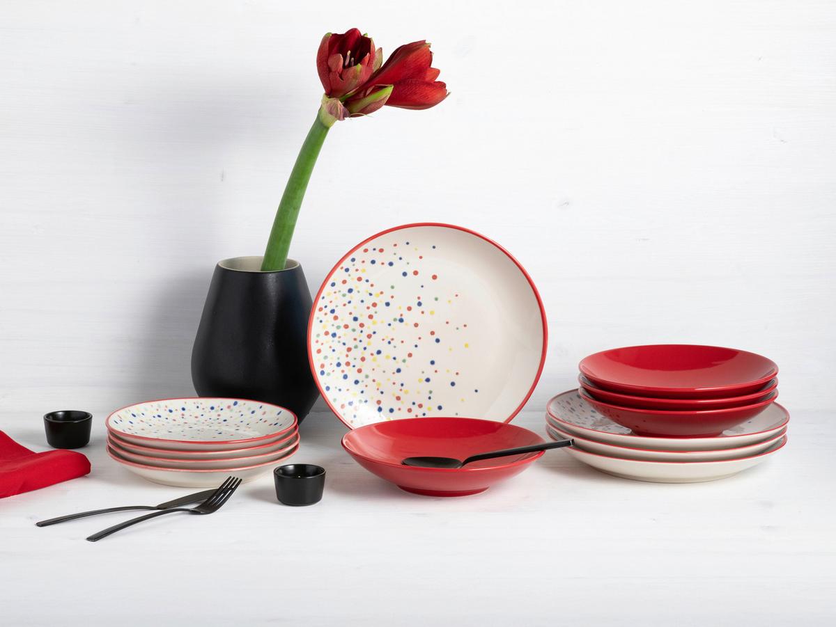 Tafelservice Joy Rot-bunt Creme, Rot 12--Teilig - Rot/Creme, Basics, Keramik - Creatable