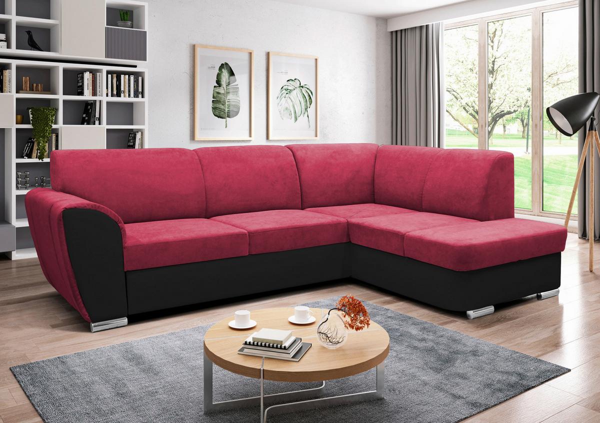 Ecksofa Mit Bettkasten Doris Rücken Echt Rot/schwarz - Silberfarben/Rot, Design, Textil (255/196cm) - MID.YOU