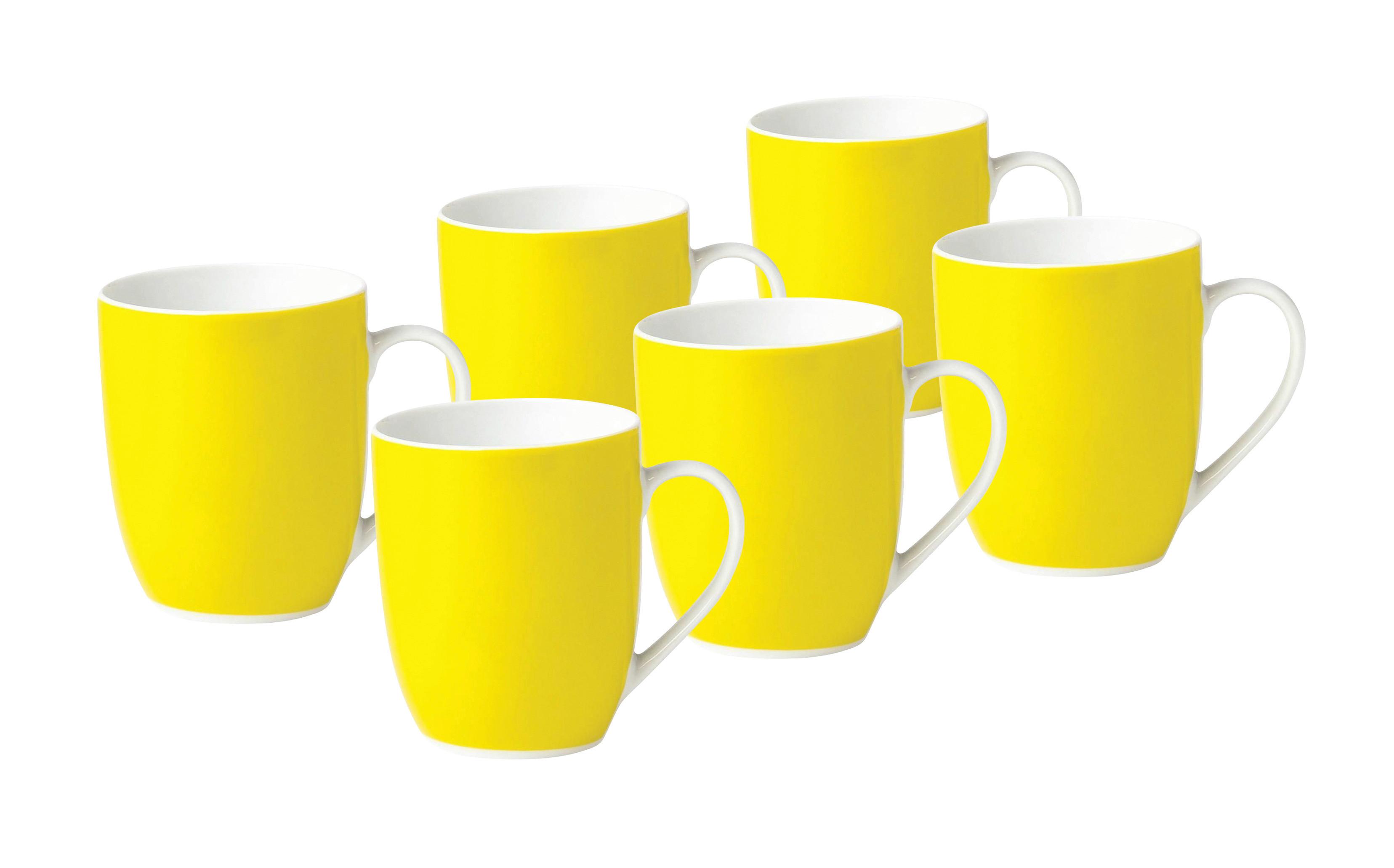 Kaffeebecherset Gelb Weiß 6-Teilig B: 25,5 Cm - Gelb/Weiß, Basics, Keramik (25,5/21,5/9,5cm) - Van Well