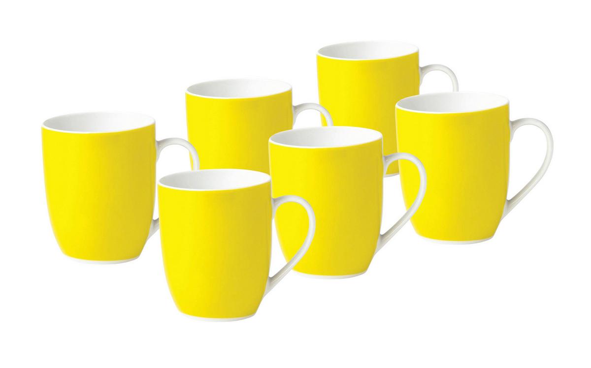 Kaffeebecherset Gelb Weiß 6-Teilig B: 25,5 Cm - Gelb/Weiß, Basics, Keramik (25,5/21,5/9,5cm) - Van Well