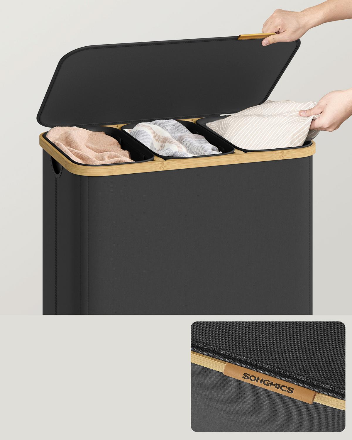 Wäschekorb Schwarz/TIntenschwarz - Schwarz, Basics, Holz/Papier (60/75/38cm)