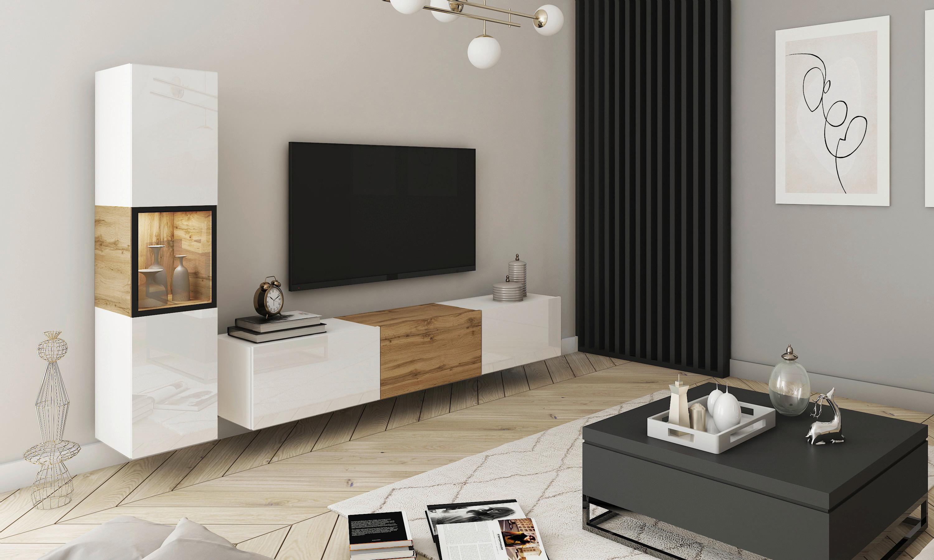 Wohnwand Berlin I Eiche Wotan/Weiß B: 210 cm