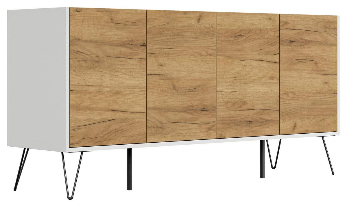 Sideboard Posseik Industrial Eichefarben/Weiß B: 155 cm - Eichefarben/Weiß Hochglanz, Design, Holzwerkstoff (155/75,8/42cm) - MID.YOU