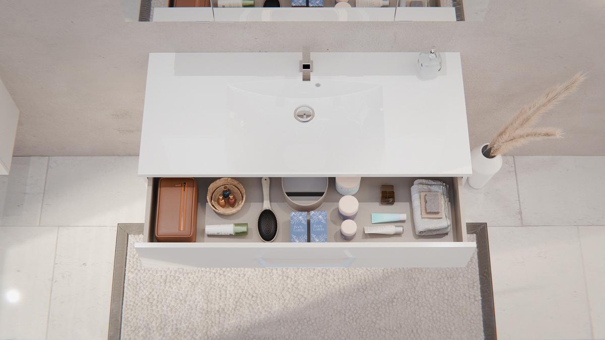 Badezimmer Clever Weiß/Weiß Hg B: 120cm - Weiß Hochglanz/Weiß, MODERN, Glas/Holzwerkstoff (120/118,9/45,7cm) - MID.YOU