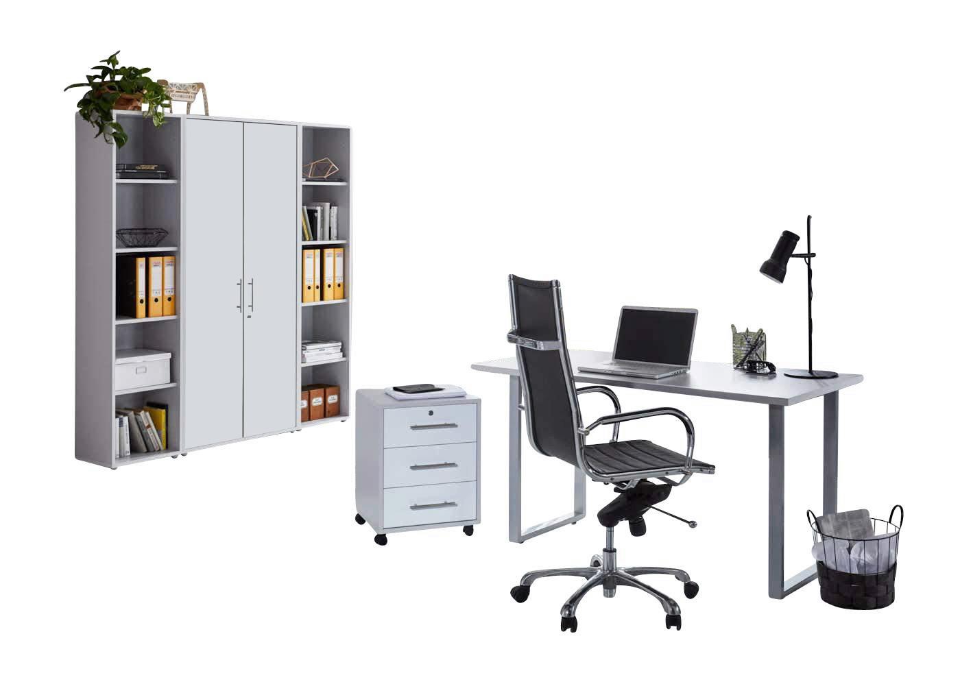 Büro Office Edition Grau/weiß - Weiß/Grau, MODERN, Holzwerkstoff/Metall - MID.YOU