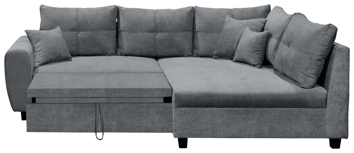 Ecksofa Mit Schlaffunktion + Kissen Lea, Polyester-Nylon - Anthrazit/Schwarz, Basics, Holzwerkstoff/Textil (248/176cm) - MID.YOU