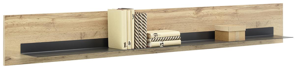 NÁSTĚNNÁ POLICE SKAGEN - černá/barvy dubu, Moderní, kov/kompozitní dřevo (197/27/22cm) - Premium Living