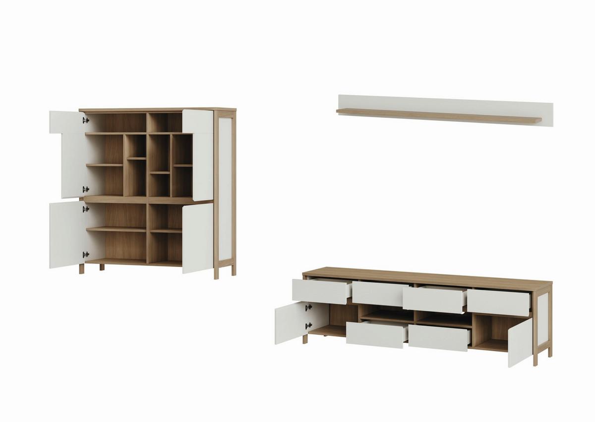 Wohnwand Stranda Weiß/Eichefarben B: 319cm - Eichefarben/Weiß, Design, Holzwerkstoff (319/170/39cm) - MID.YOU