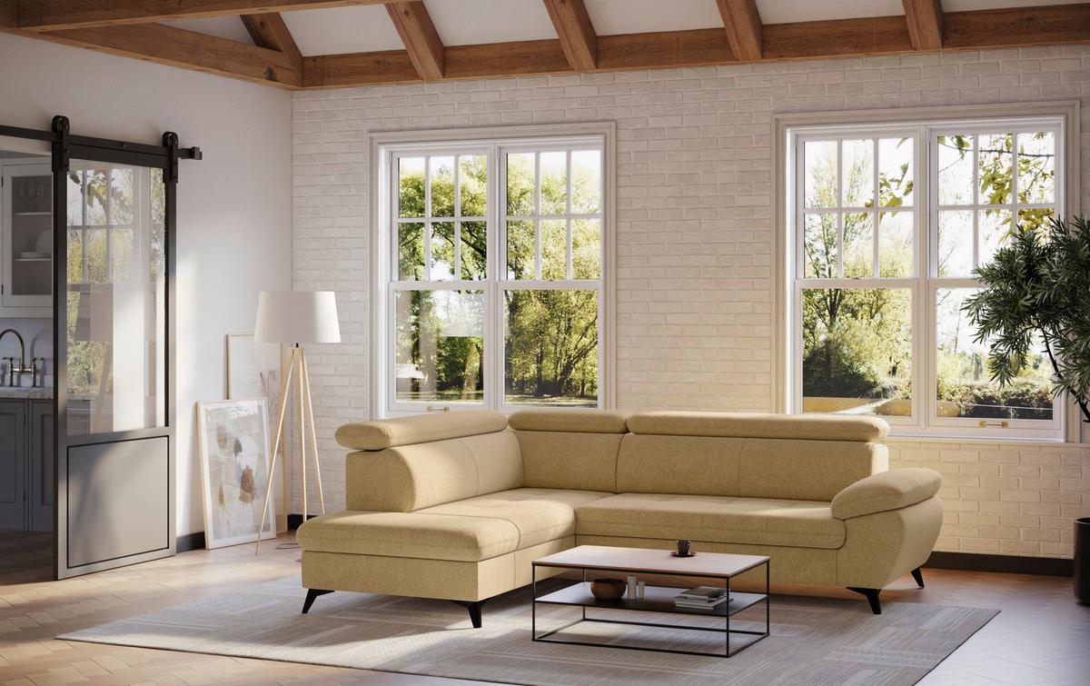 Ecksofa mit Bettfunktion Hudson, Chenille Orange - Schwarz/Orange, KONVENTIONELL, Textil (207/256cm) - Sembella