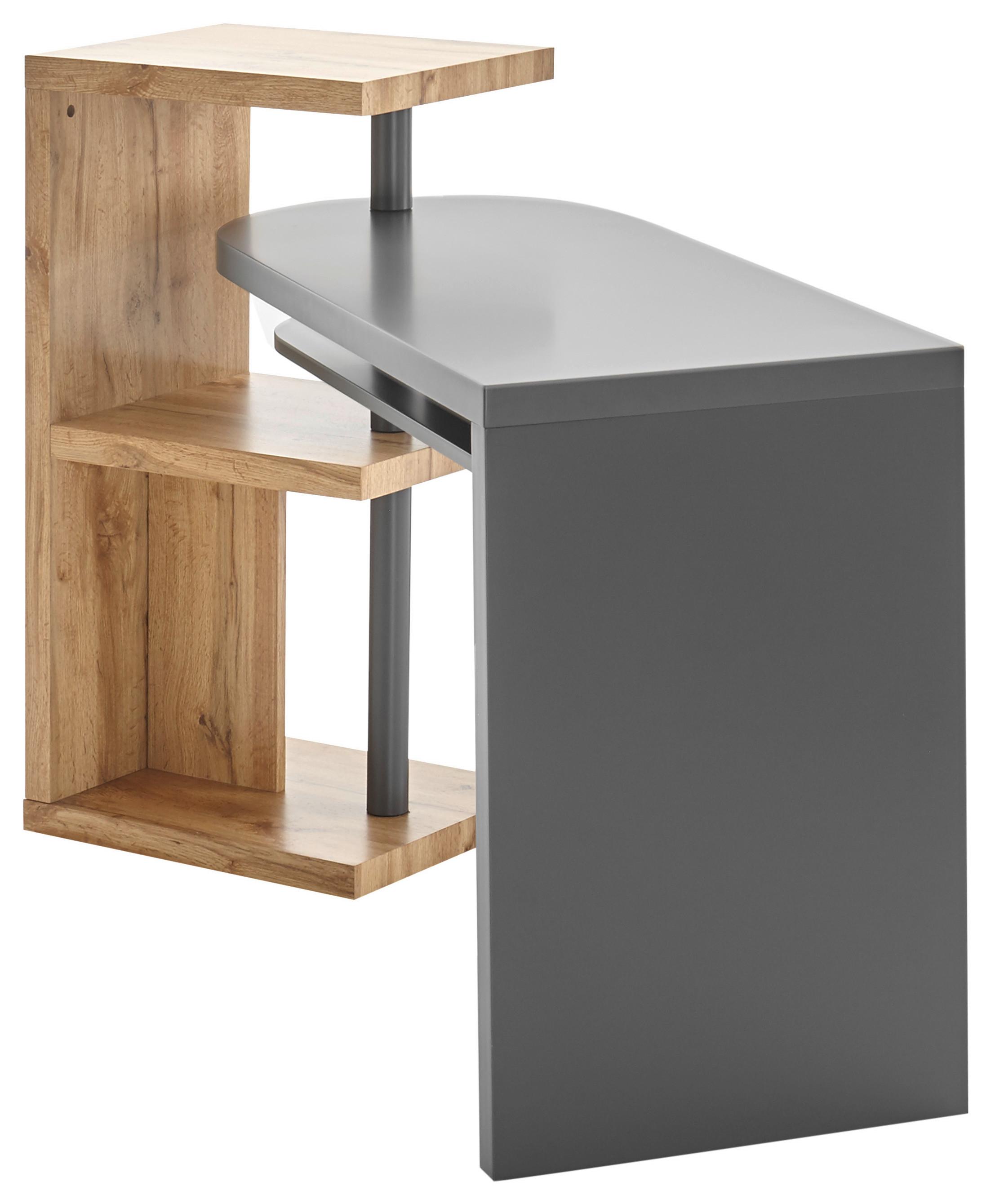 Schreibtisch mit Stauraum B145 H94 cm Moura, Grau/Eiche Dekor - Eichefarben/Grau, MODERN, Holzwerkstoff/Metall (145/50/94cm) - MID.YOU