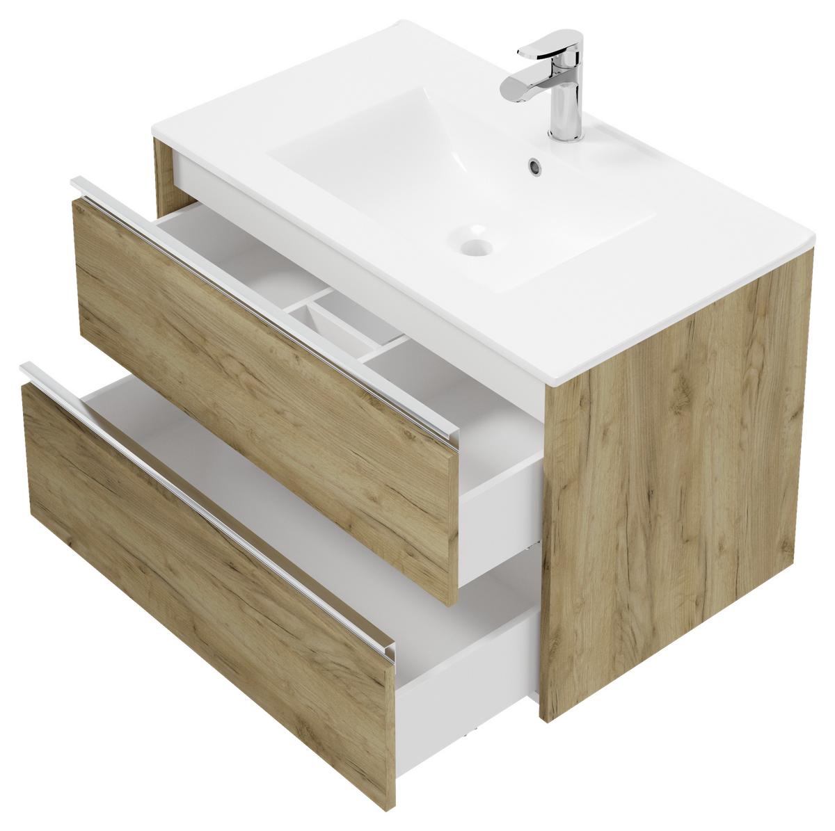 Waschbecken mit Unterschrank Nena B: 80 cm Eiche Dekor - Eichefarben/Weiß, MODERN, Keramik/Holzwerkstoff (80cm) - MID.YOU