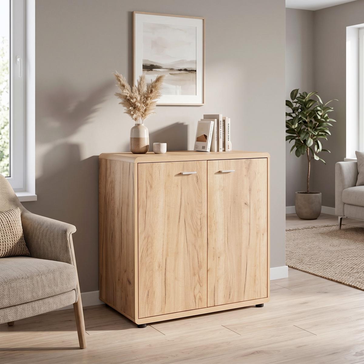 Kommode mit Türdämpfer B 89cm Fantana Kraft Eiche Dekor - Eichefarben/Schwarz, MODERN, Holzwerkstoff (89/87/40cm)