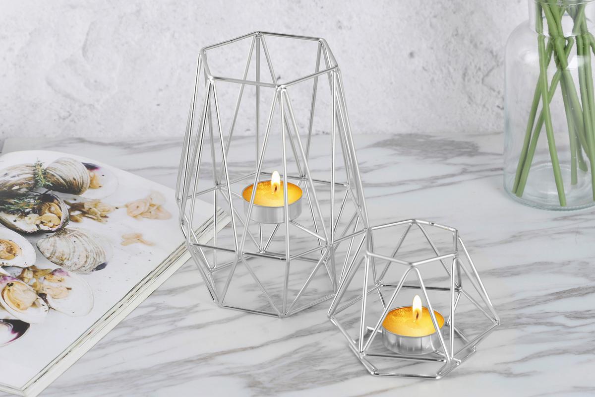 Teelichhalter-set Eisen Silberfarben, 2 Größen - Silberfarben, Basics, Metall (9,5/8/17/8,3cm) - Echtwerk