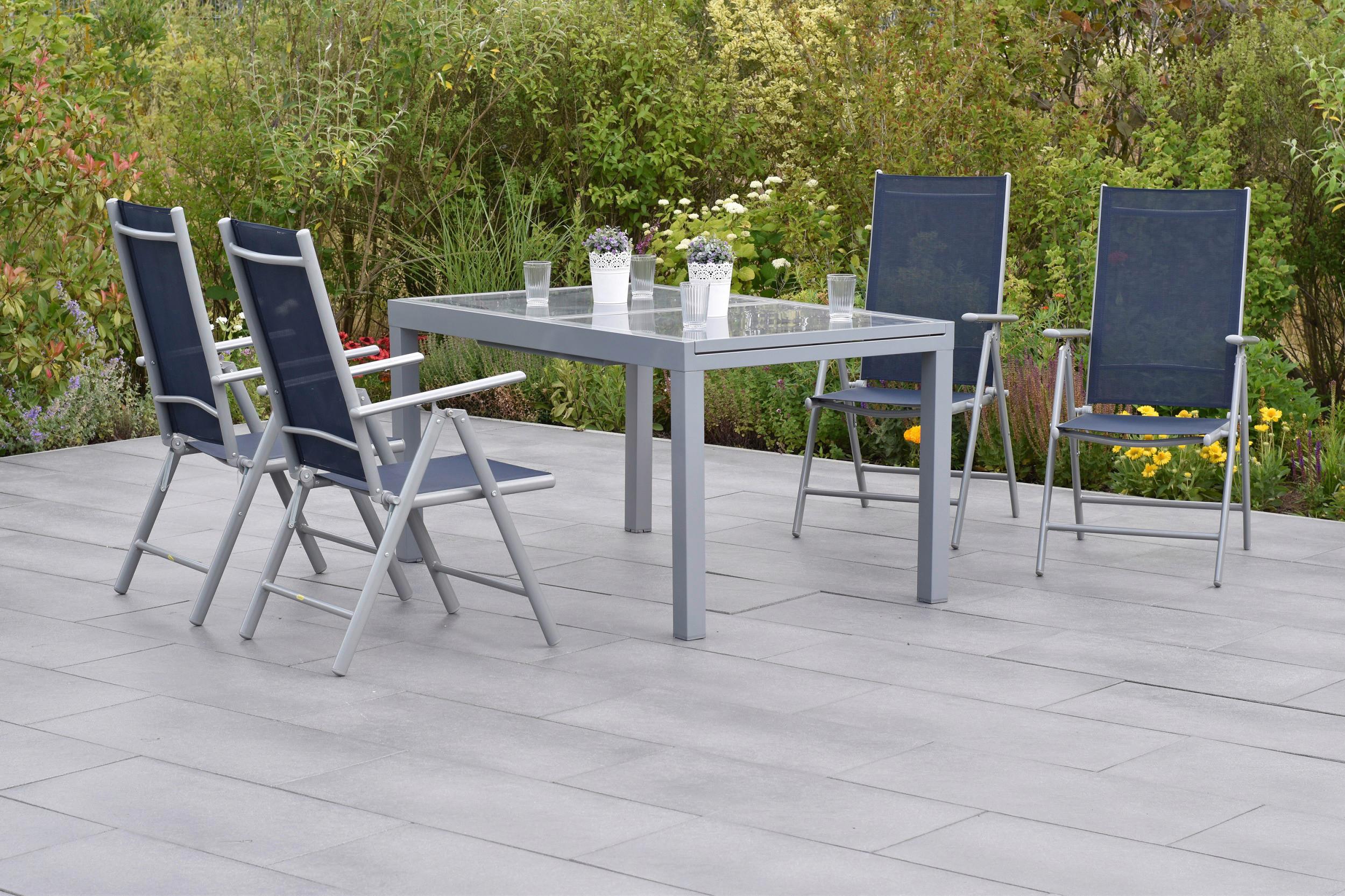 Gartenmöbel Set 5-Tlg. Amalfi aus Metall/Textil - Silberfarben, MODERN, Textil/Metall - Gardenson