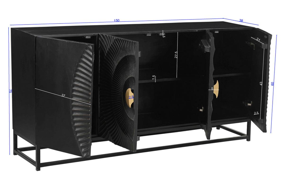 Sideboard Schwarz/Goldfarben B: 150cm - Goldfarben/Schwarz, Design, Holz/Metall (150/75/38cm) - MID.YOU