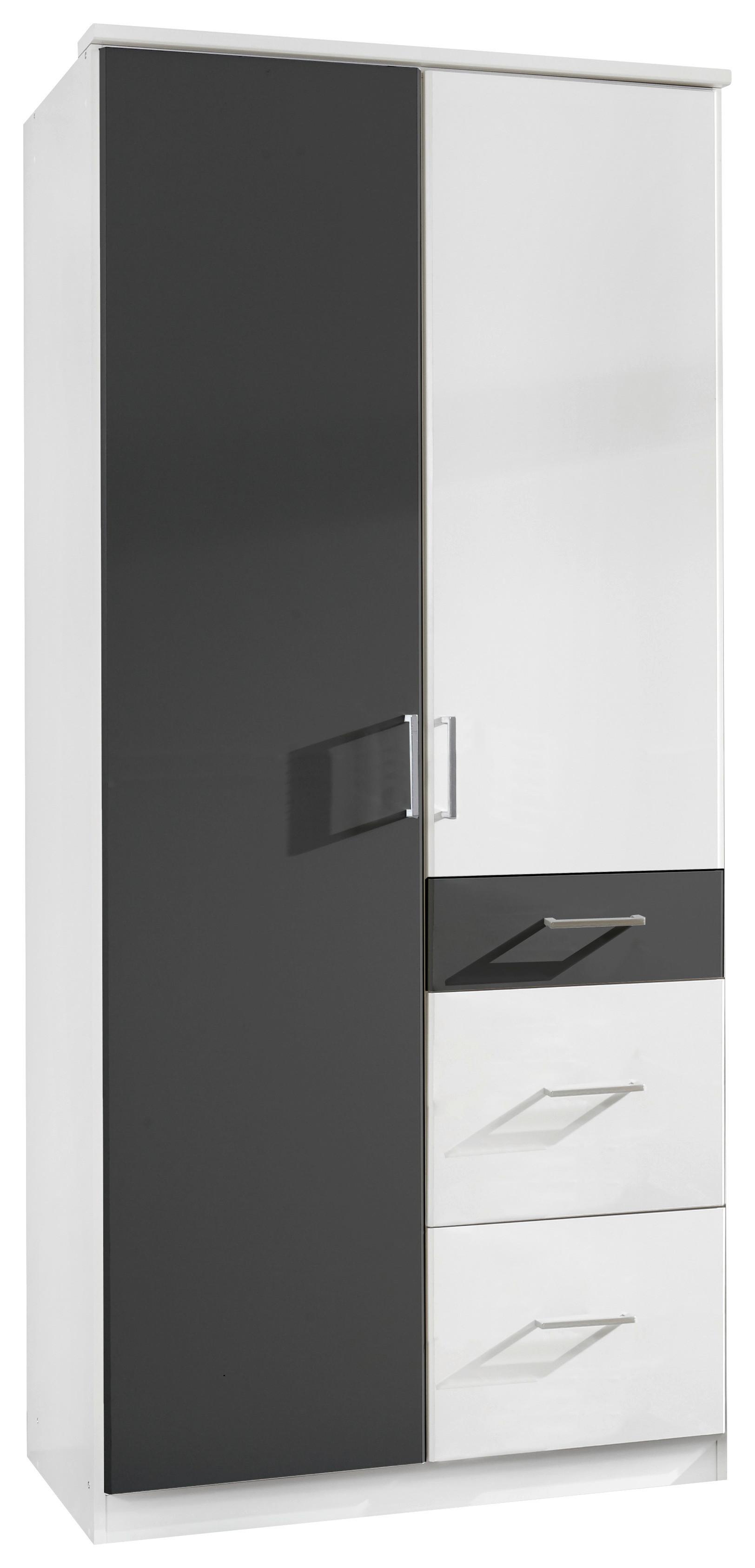 Drehtürenschrank mit Laden 90cm Click, Weiß/Graphit - Graphitfarben/Weiß, Design, Holz/Holzwerkstoff (90/199/58cm) - MID.YOU