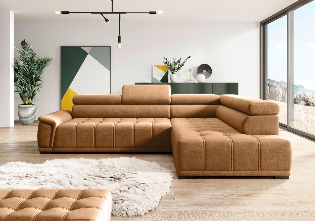 Rohová sedačka GRINALDI, pravá, hrdzavá - čierna/hrdzavá, Modern, textil/plast (283/106cm) - Premium Living