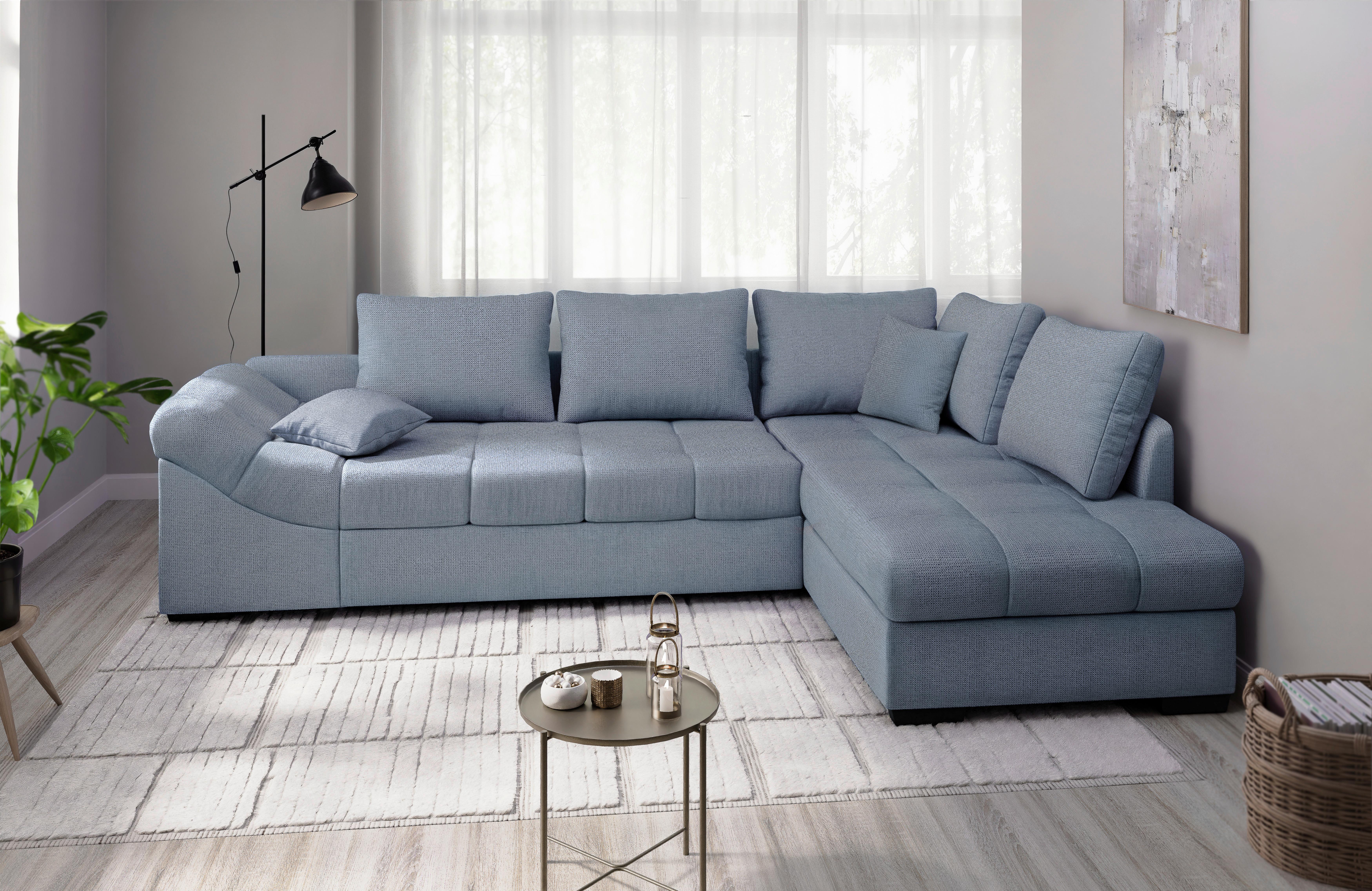 Eckschlafsofa Alvito Hellblau S: 298x202 Cm - Schwarz/Hellblau, MODERN, Textil (298/202cm) - MID.YOU