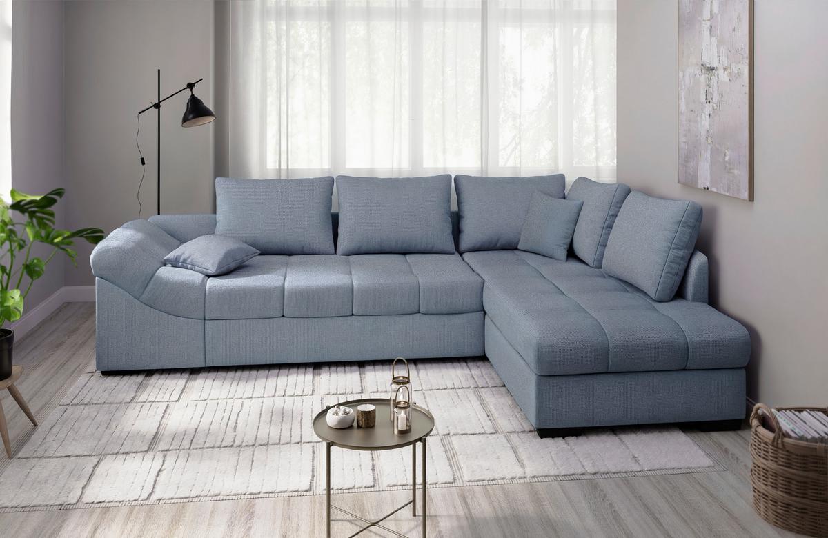 Eckschlafsofa Alvito Hellblau S: 298x202 Cm - Schwarz/Hellblau, MODERN, Textil (298/202cm) - MID.YOU