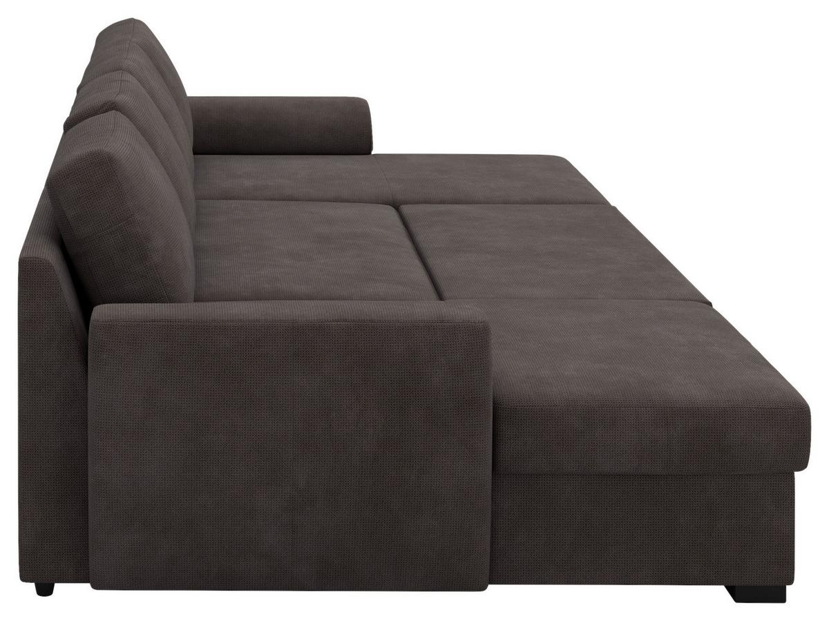Wohnlandschaft m. Bettfunktion Mikrofaser braun, B: 327cm - Schwarz/Braun, Trend, Textil (154/327/86cm) - MID.YOU