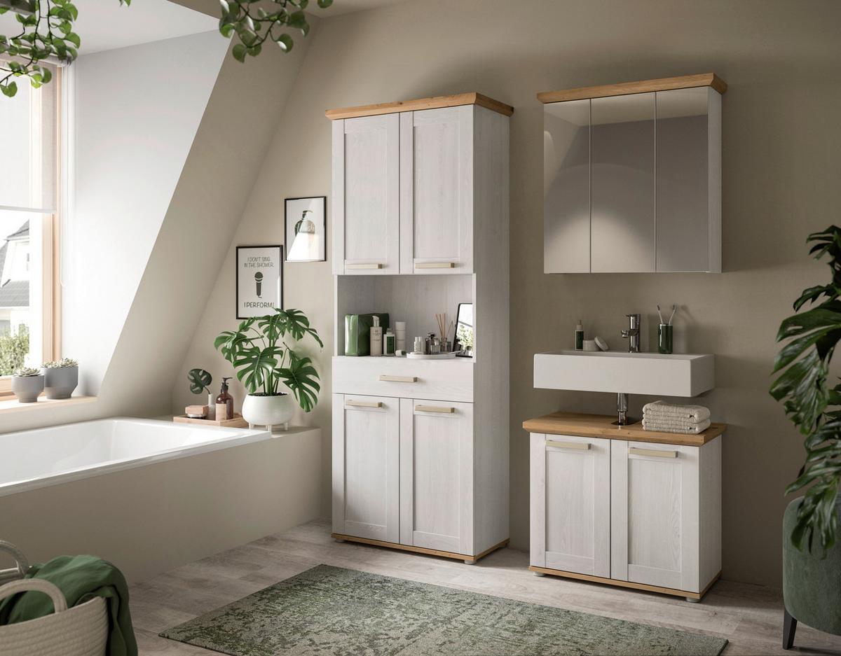 Hochschrank Verona Eiche Dekor /Lärchefarben B: 74cm - Silberfarben/Lärchefarben, Trend, Holzwerkstoff (74/187/34cm) - MID.YOU