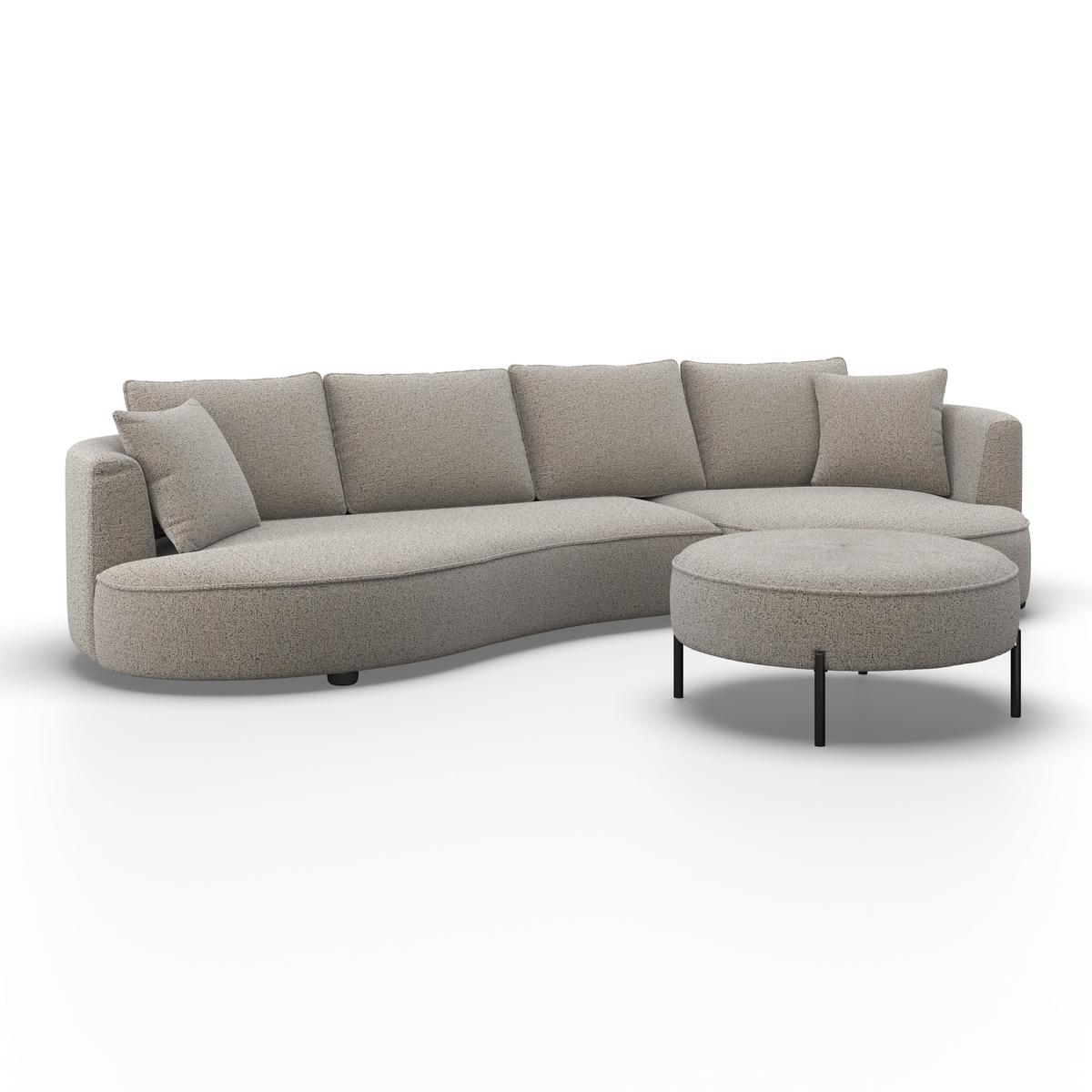 Sedací souprava NILAS, šedobéžová, s taburetem - černá/béžová, Moderní, kov/dřevo (322/154cm) - Bessagi Home