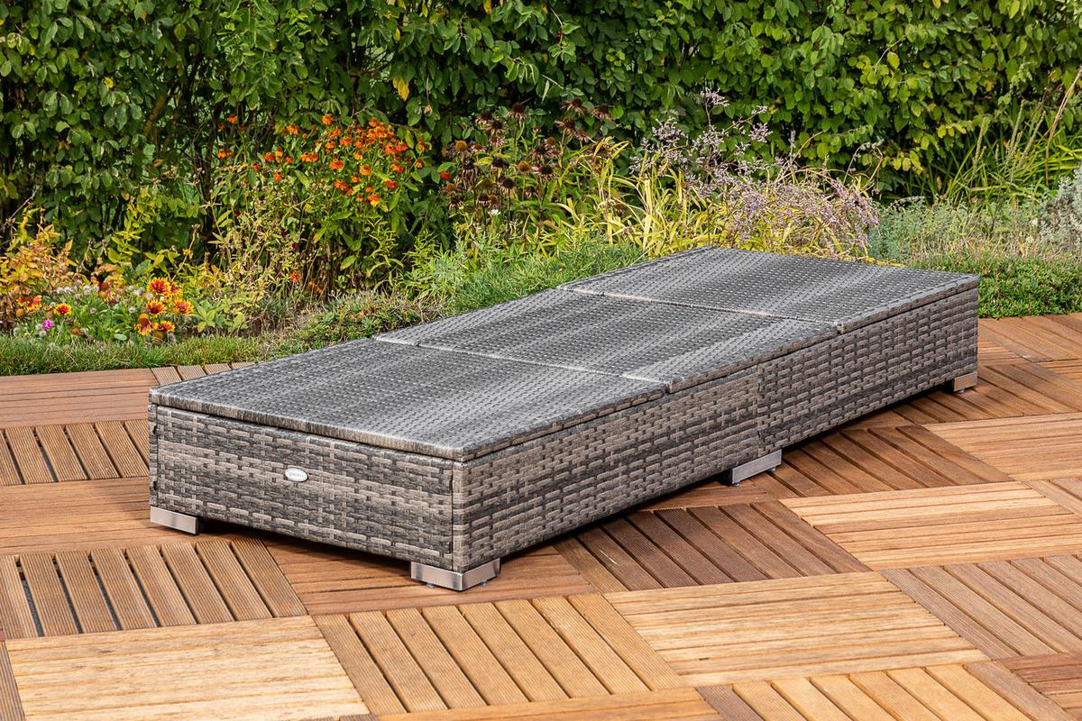 Sonnenliege Metall/Kunststoff mit Auflage, verstellbar - Grau, MODERN, Kunststoff/Metall (195/26/73cm) - Gardenson