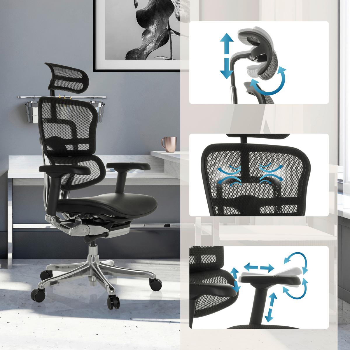 Drehstuhl Ergohuman Gen2 Schwarz B: 78 cm - Silberfarben/Schwarz, MODERN, Leder/Kunststoff (78/117 - 136/64cm) - MID.YOU