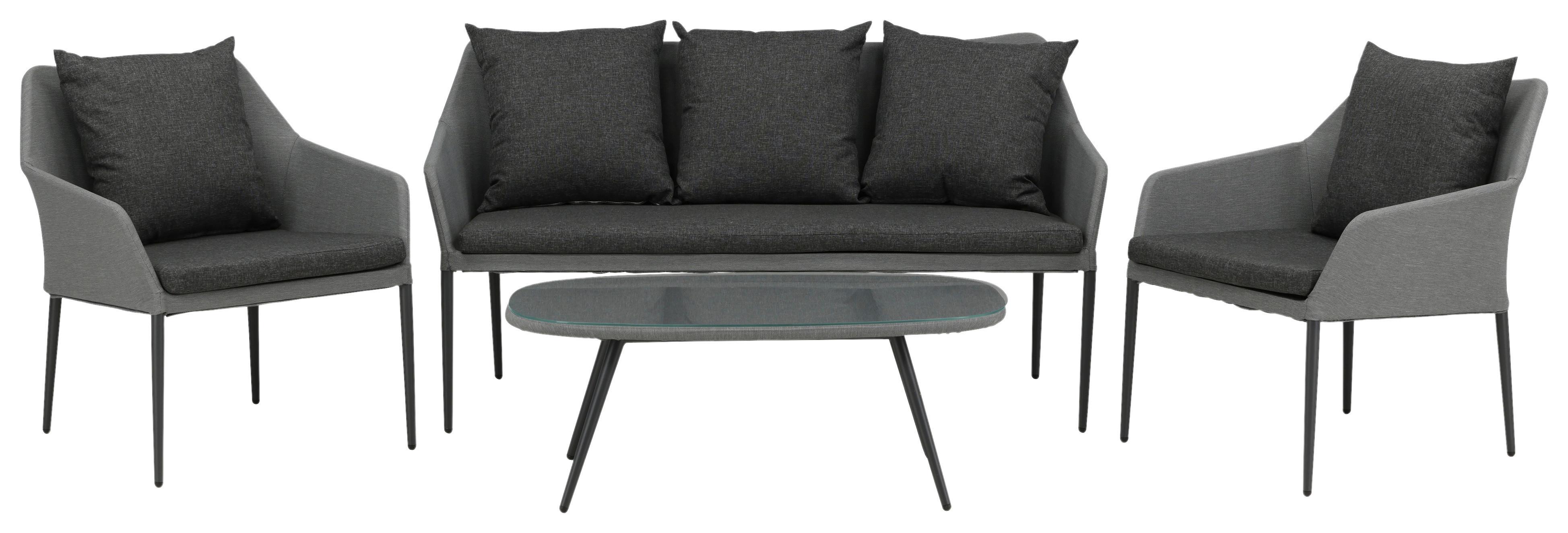 Loungegarnitur Spoga - Schwarz/Grau, KONVENTIONELL, Textil/Metall - Gardenson