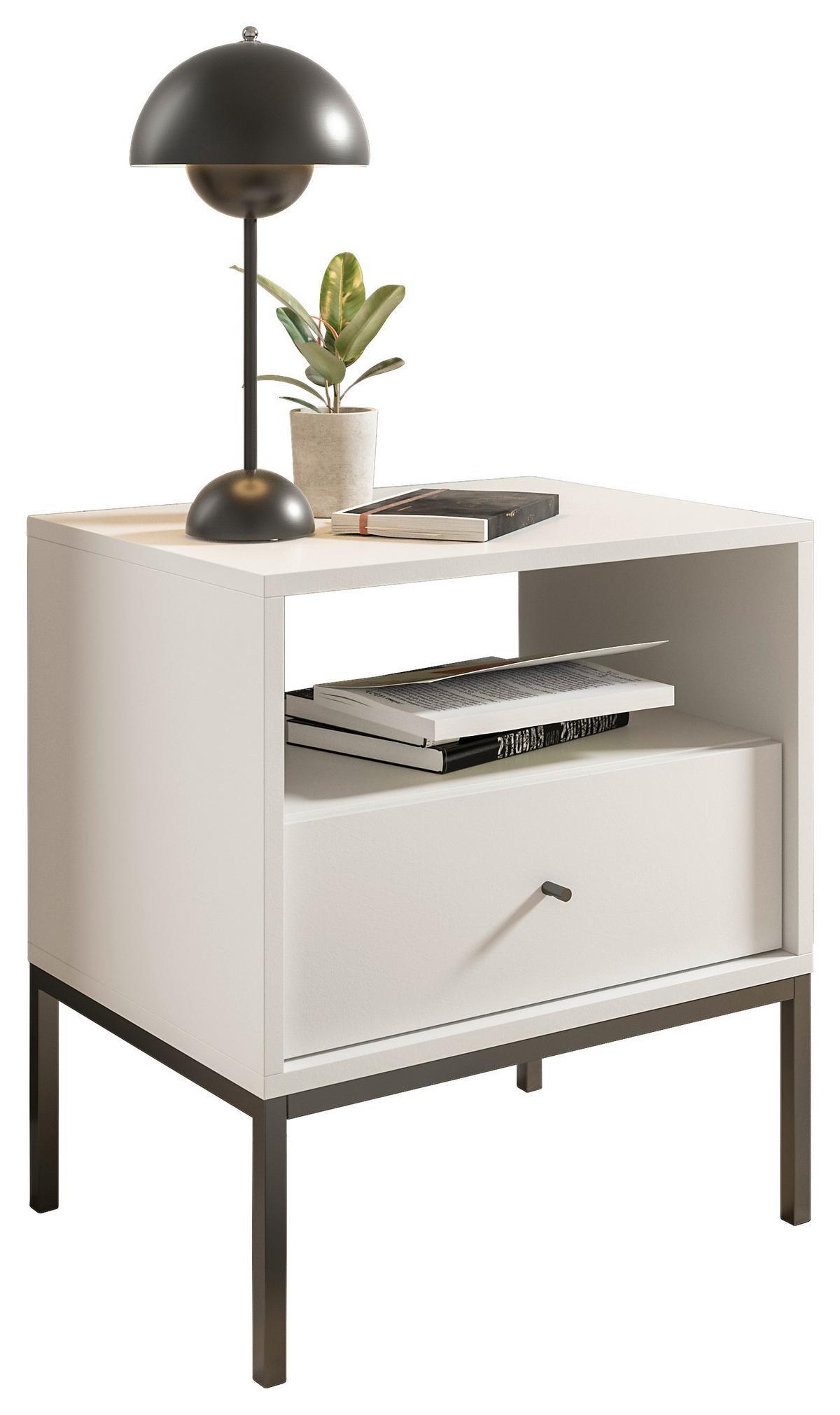 Nachkästchen Weiß H: 56 cm Ines - Schwarz/Weiß, MODERN, Holzwerkstoff (54/56/39cm) - MID.YOU