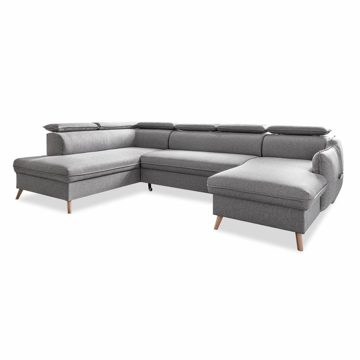 Rozkládací sedačka Simone, levé provedení - světle šedá/přírodní barvy, Moderní, dřevo/textil (321/82/95/208cm)