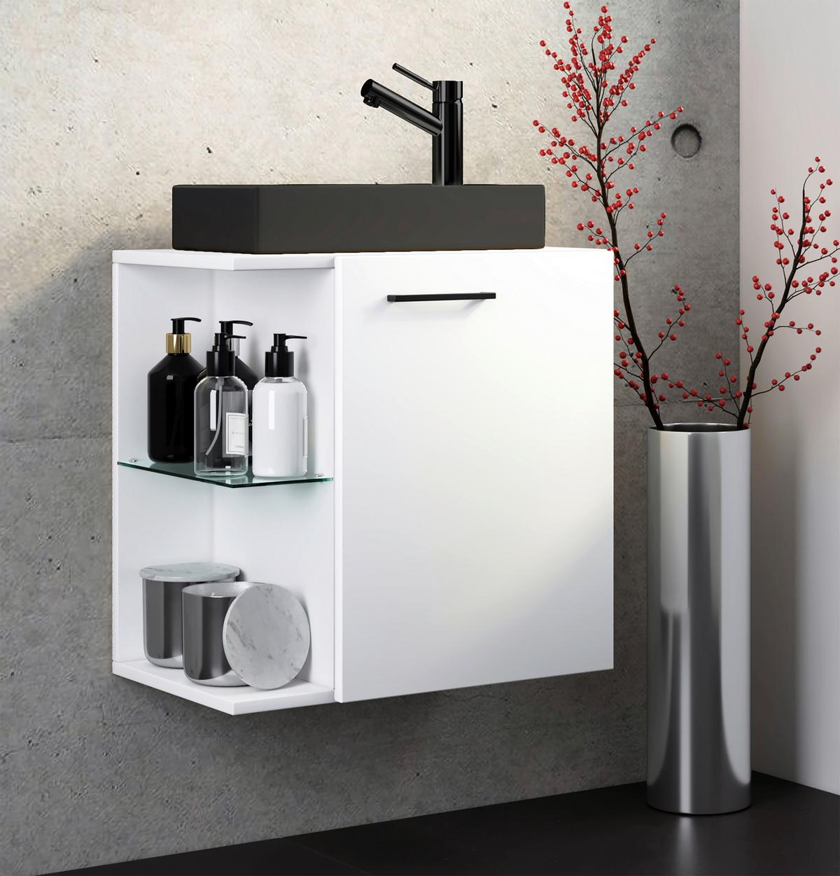 Waschtischkombi Hausa Bl - Schwarz/Weiß, MODERN, Glas/Keramik (52cm) - MID.YOU
