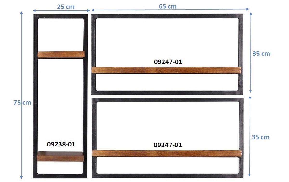 Wandregalset 3-tlg. Mangoholz B: 95cm - Schwarz/Naturfarben, Design, Holz/Metall (95/75/25cm) - MID.YOU